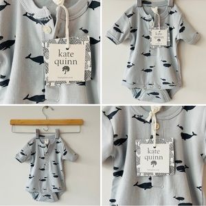 NWT Kate Quinn organic cotton rib knit bodysuit. Beluga whales onesie